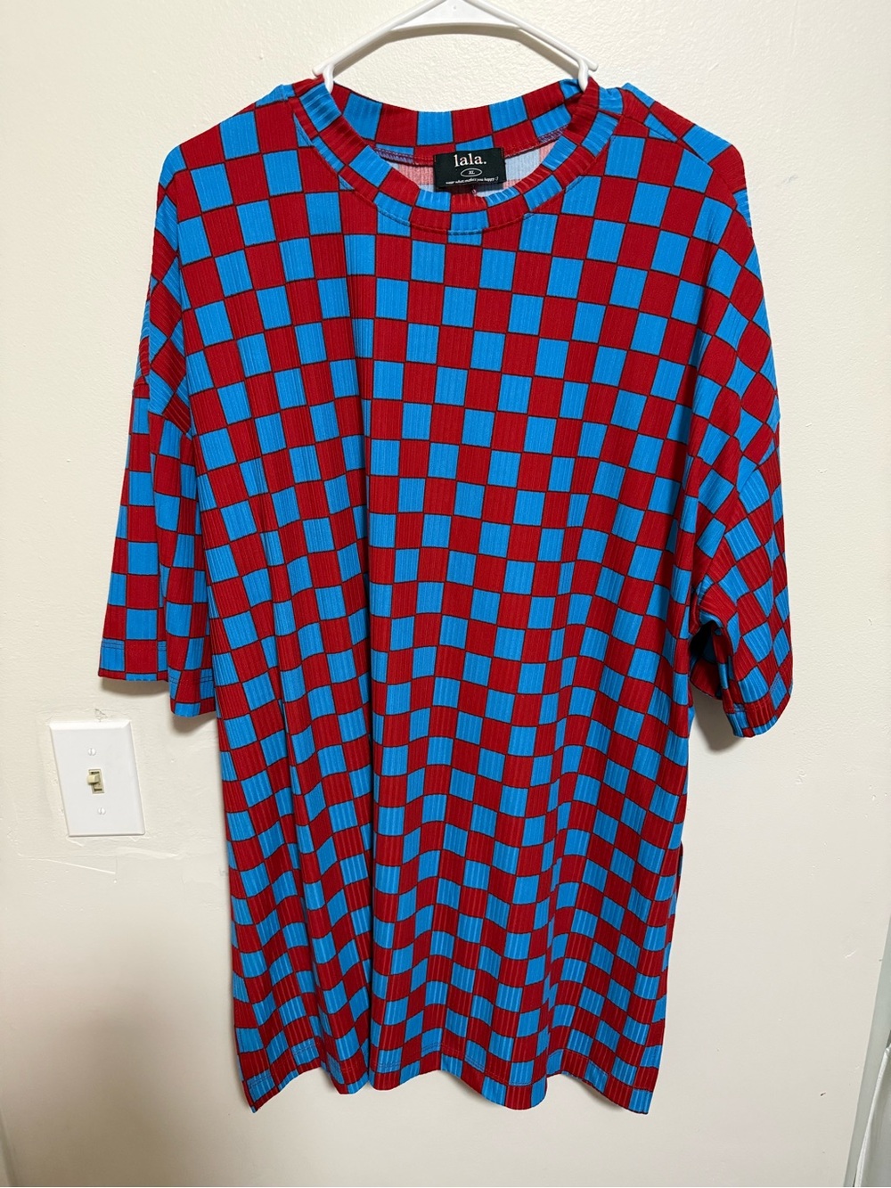 Dressed in LALA Red & Blue Checkerboard Playsuit Top Only Size XL - Picture 2 of 6